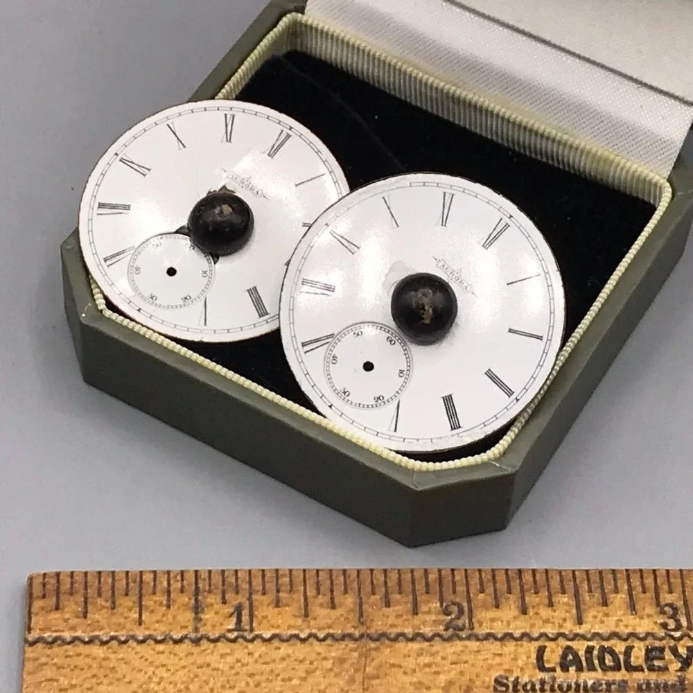 Men's Cufflink Set Aurora Pocket Watch Face w/ Gift Box